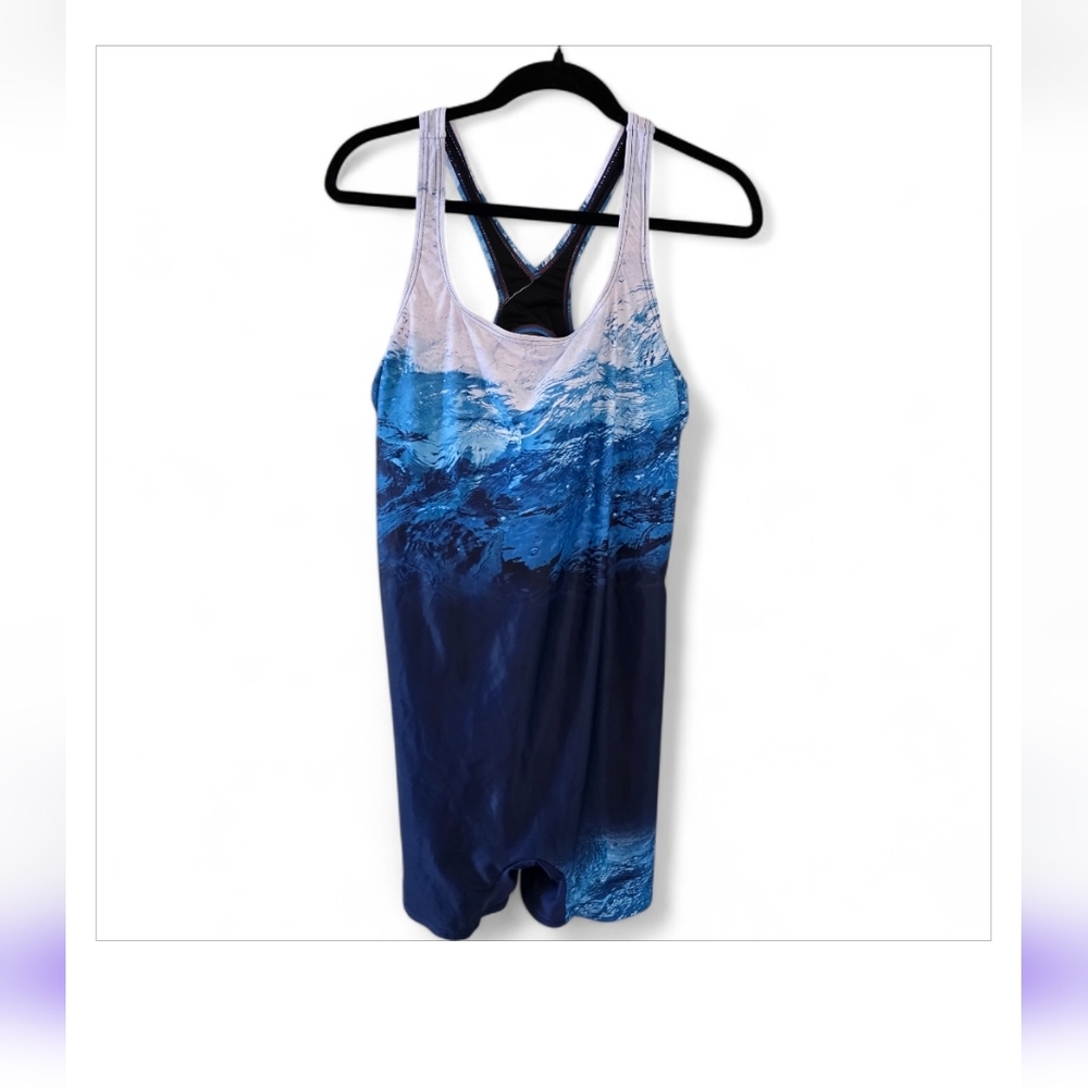 Blue and White 2XL One Piece Boy Cut Bathing Suit